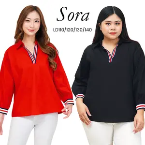 [ SORA ] LD110/120/130/140 Blouse Kerah Kemeja Katun Lengan 7/8