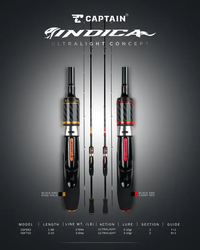 Joran Pancing, Joran Captain Carbon INDICA UL, X - Carbon, 1,98m 2,10m, 2-6lbs Japan Style Handle BONUS PAPER CORE 3