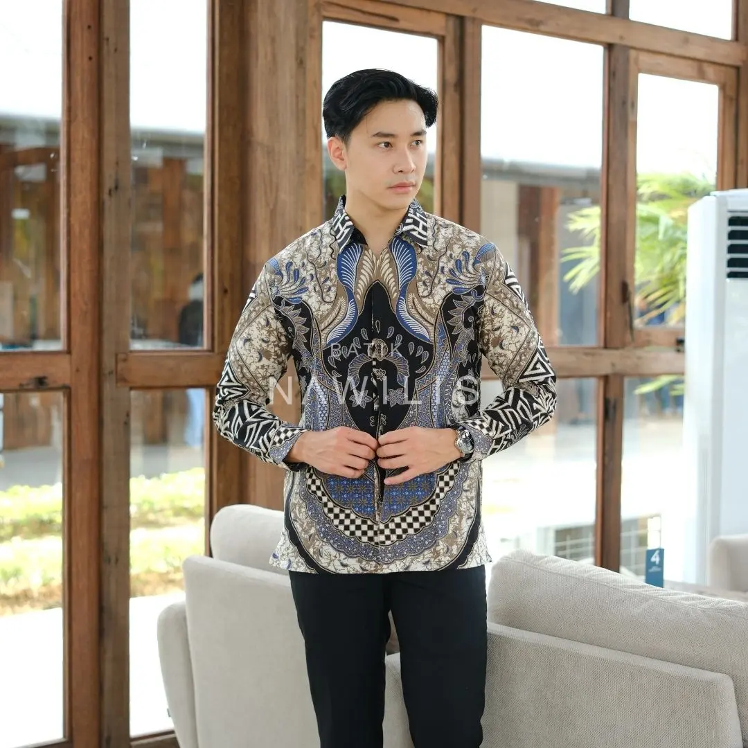 Baju BATIK NAWILIS Kemeja Panjang Pria Slimfit Lapis Furing Premium Motif AKRASANA