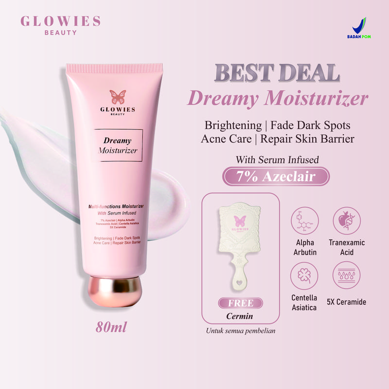 BEST DEAL | GLOWIES BEAUTY Dreamy Moisturizer Pelembab Wajah Skin Barrier Moisturizer 80 ml Acid Ceramide Hyaluronic Acid Kusam Niacinamide Alpha Arbutin aman untuk kulit Berjerawat Membantu Mencerahkan Tranexamic Acid 6