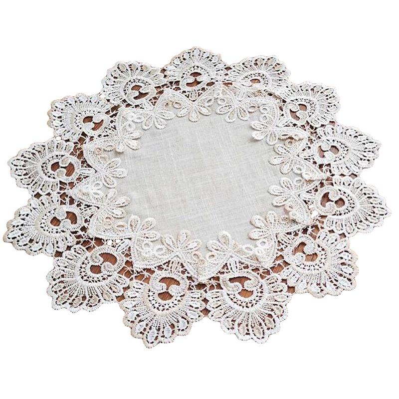 Product Introduction of (Shopping)ED 1Pcs 40x40cm Creative Vintage Lace Trim Embroidered Round Table Linens Placemats(FL) 16