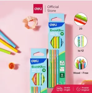 Deli Wood-Free Pencil 2B EC28 - Pensil Isi 12, Bahan Daur Ulang, Ramah Lingkungan, Ideal untuk Sekolah & Kegiatan Sehari-hari, Stationery Berkualitas