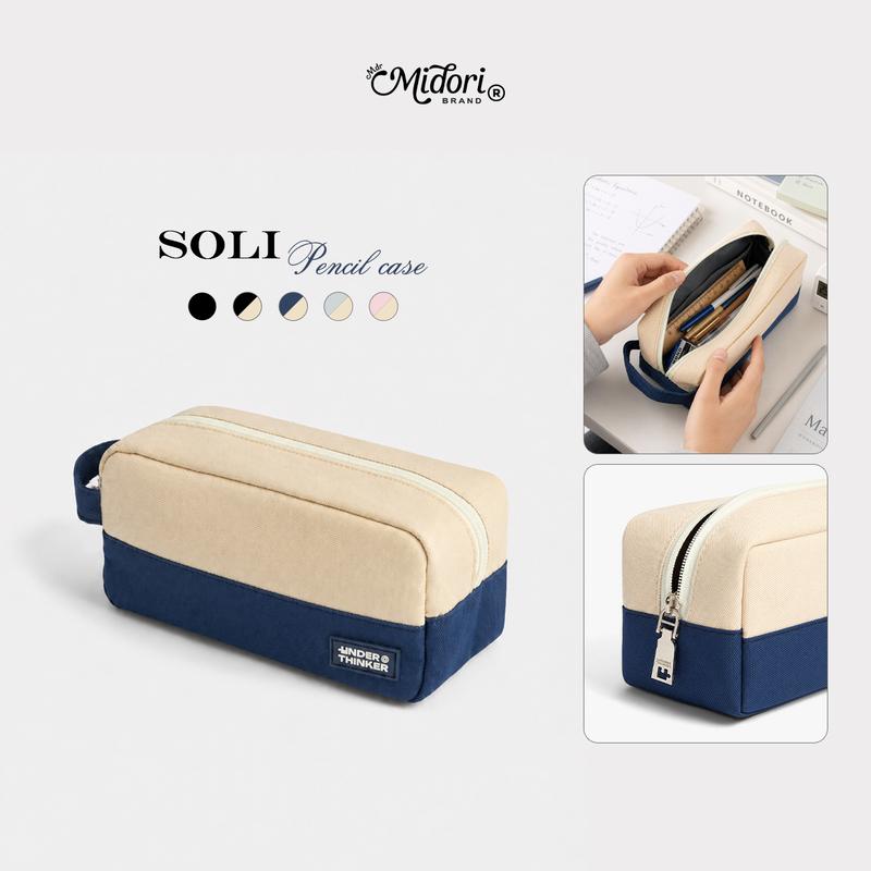 Hộp Bút SOLI 2 Ngăn Vải Canvas Dung Tích Lớn Quai Xách Đựng Mỹ Phẩm Đồ Dùng Học Tập | MIDORI FOR MAN