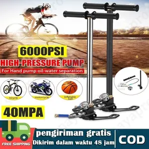 Pompa Pcp Murah Bahan Asli Stenlis 6000psi High Pressure PCP Hand Pump 3 Stage Air Pump Pcp Tire Inflator with Gauge Pompa Gx Pompa 40MPA Pengiriman Gratis COD 6000PSI 40MPA Pengukur Tekanan Tinggi Mini 8mm Mengisi Puting M10 x1 Pemutus Cepat