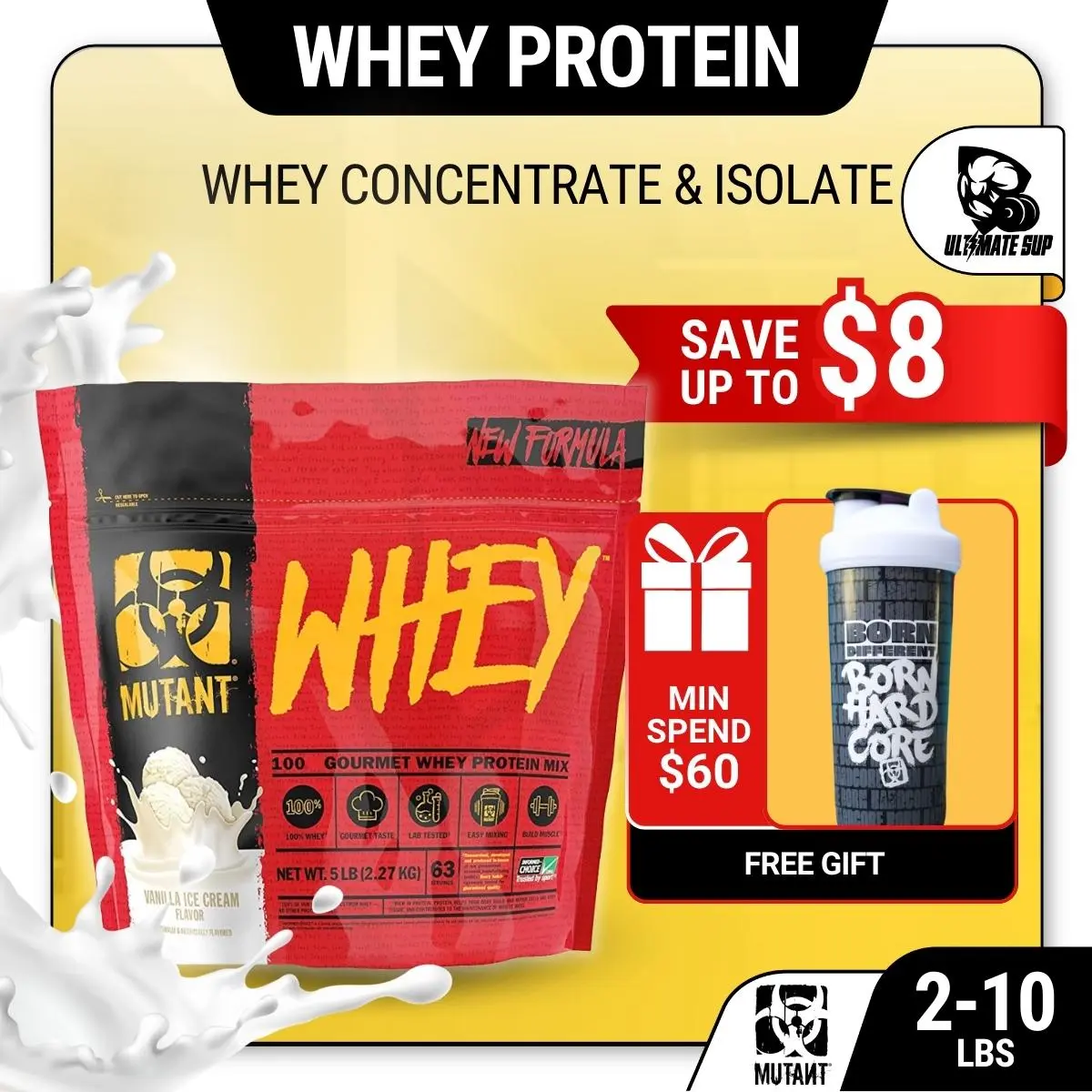 Mutant WHEY - Whey Protein, added Digestive Enzymes help Build Muscle and Muscle Recovery After Exercise, Various Flavors, 2-10lbs