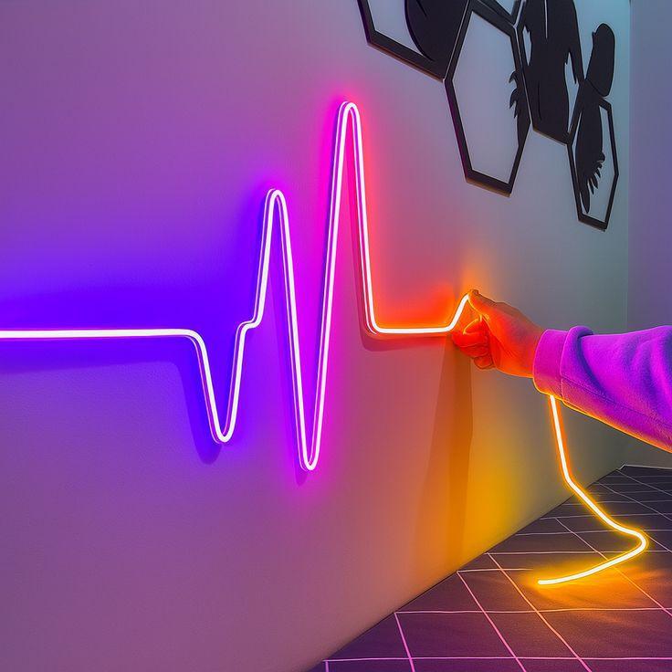 [48] Lampu Dekorasi Strip LED Neon Flex 220V 1-5 Meter Mudah Dibentuk Detak Jantung Fleksible bikin kamar cakep