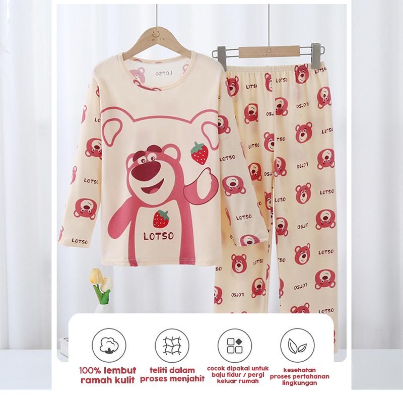 Sunny.Lucas Setelan Baju Tidur Lengan Panjang Untuk Anak  Perempuan Laki Laki Piyama Anak Print Kartun/piama anak set/baju tidur anak perempuan