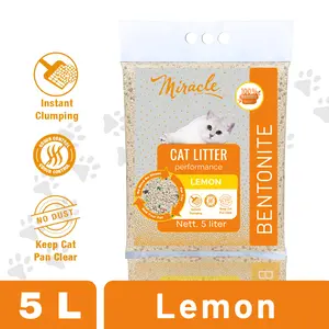 Pasir kucing Miracle | Aroma Lemon 5 liter Bentonite Gumpal Wangi