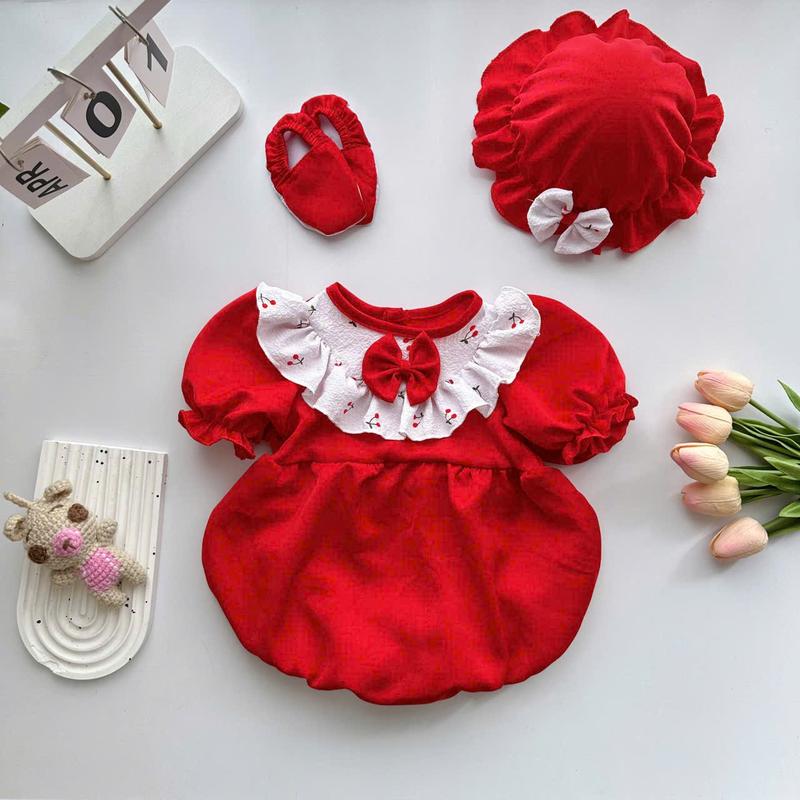  Body Đầy Tháng Yếm Bèo Cherry Cho Bé Sơ Sinh Đủ Size 3-13kg Chất Lụa Tằm Mềm Mịn Mát Tông Màu Đỏ Nổi Bật 