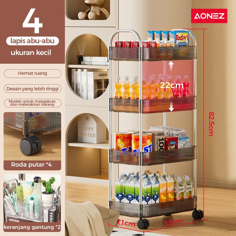 Product Introduction of 【30 day grantee】【 COD 24 Shipping】Aonez Rak Makeup Stainless Rak Susun Aesthetic Rak Dapur Serbaguna Rak Kamar Mandi dengan Roda dan Pegangan rak skincare rak meja aesthetic 10