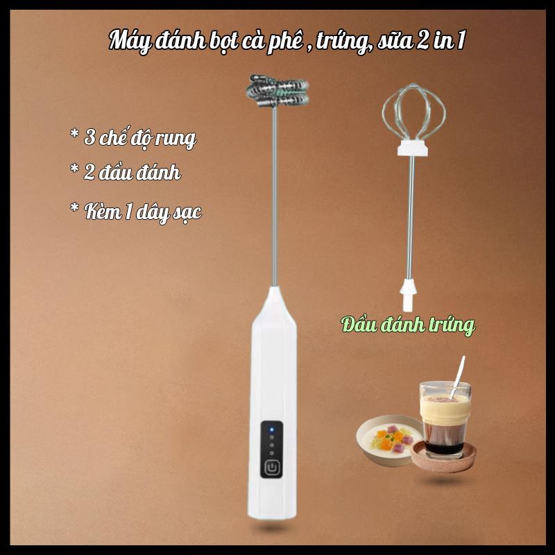 Máy Đánh Bọt Trứng ,Cà Phê , Sữa Mini Đa Năng 2 Trong 1 Đầu Inox Nhỏ Gọn Cầm…