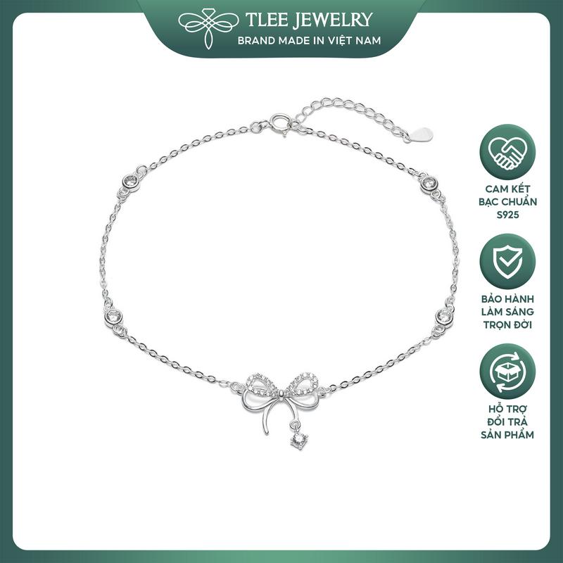 Lắc chân bạc nữ TLEE vòng chân nơ treo hạt đá nhẩy lấp lánh TLEE JEWELRY LC0133