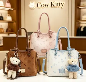 Cow Kitty Tas Bucket Mini - Gaya Korea Imut dengan Aksen Pastel Pink