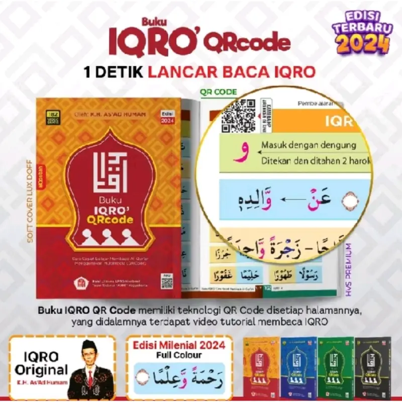 Iqro Milenial QR Code A5 Soft Cover Full Color Disertai QR Code Di Setiap Halaman Penerbit AlQosbah Bonus Kalam Ngaji | Buku IQRO Anak Edisi Millenial Soft Cover Ukuran Sedang A5 AlQosbah Asli Original Soft Cover 5