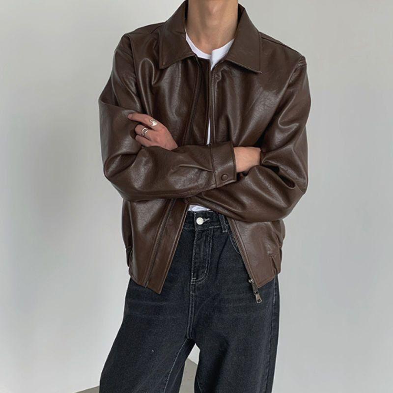 Dongdaemun-Ulzzang Áo Khoác Da Ngắn Cho Nam, Quần Áo Xe Hơi Phong Cách Hàn Quốc, Dáng Rộng, Chức Năng, Gió, Internet, Người Nổi Tiếng, Chiên, Arcade Menswear Jacket Có Túi Có Cổ