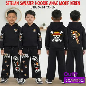 Stelan Sweater Hoodie dan Celana Baggy Sweatpants MOTIF KEREN Anak cewek dan cowok usia 3 - 14 tahun