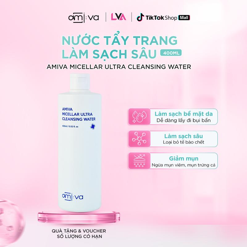   Tặng 1 hộp bông tẩy trang  LVA Nước tẩy trang AMIVA Micellar Ultra Cleansing Water 400ml- Mỹ Phẩm - Cosmetic 