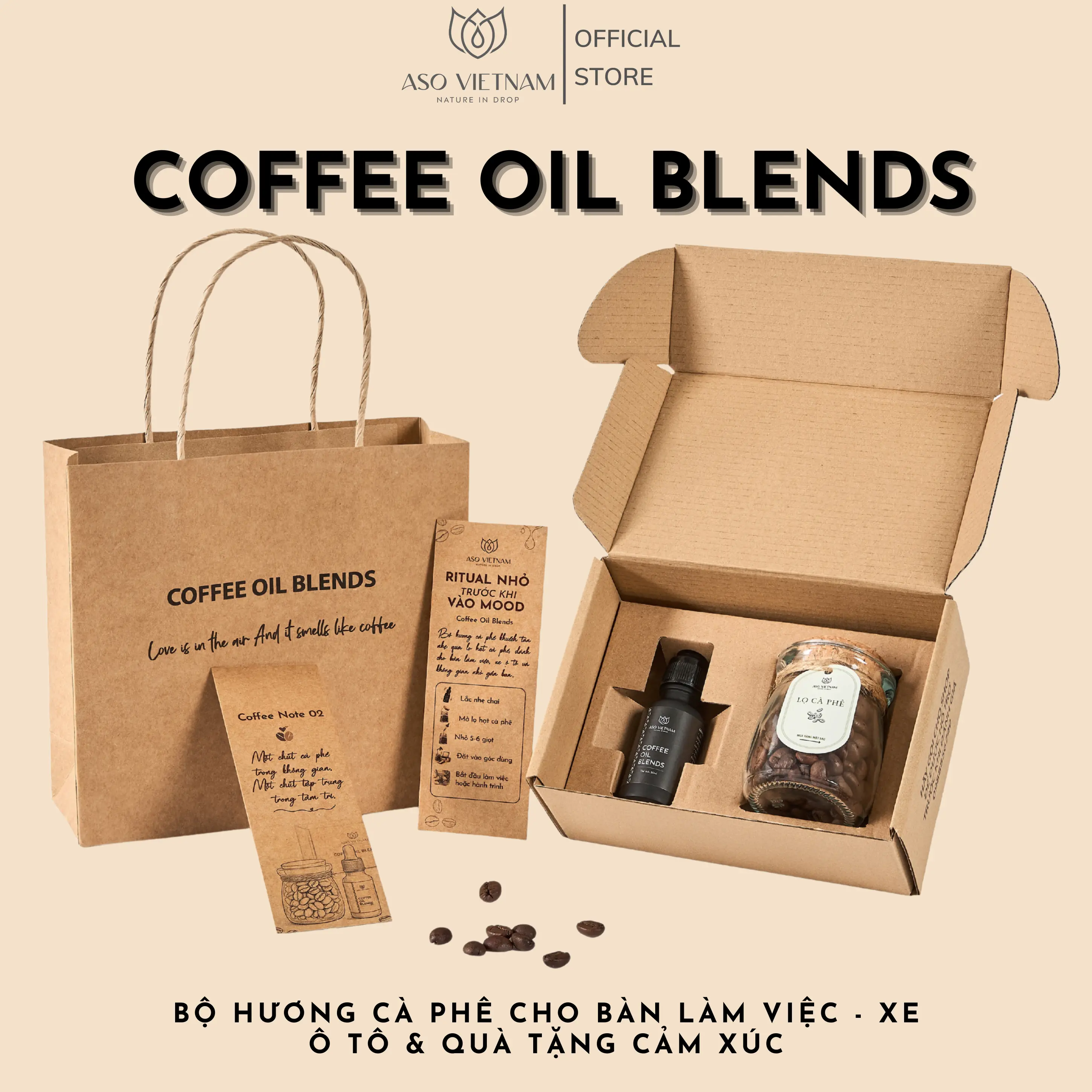 Coffee Oil Blends - Bộ Hương Cà Phê Khuếch Tán Nhẹ Qua Lọ Hạt Cà Phê Dùng Cho Bàn Làm Việc, Xe Ô Tô, Quà Tặng Cảm Xúc - ASO Việt Nam