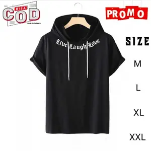 kaos hoodie kupluk motif tangan pendek unisex/baju kupluk premium/kaos bertopi distro murah