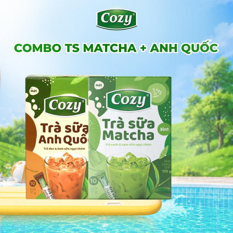 CODCOMBO 2 Trà Sữa Matcha + Trà Sữa Anh Quốc Cozy Hòa Tan (170gr - 10 gói) Vị Hương Vị Ngọt Thơm