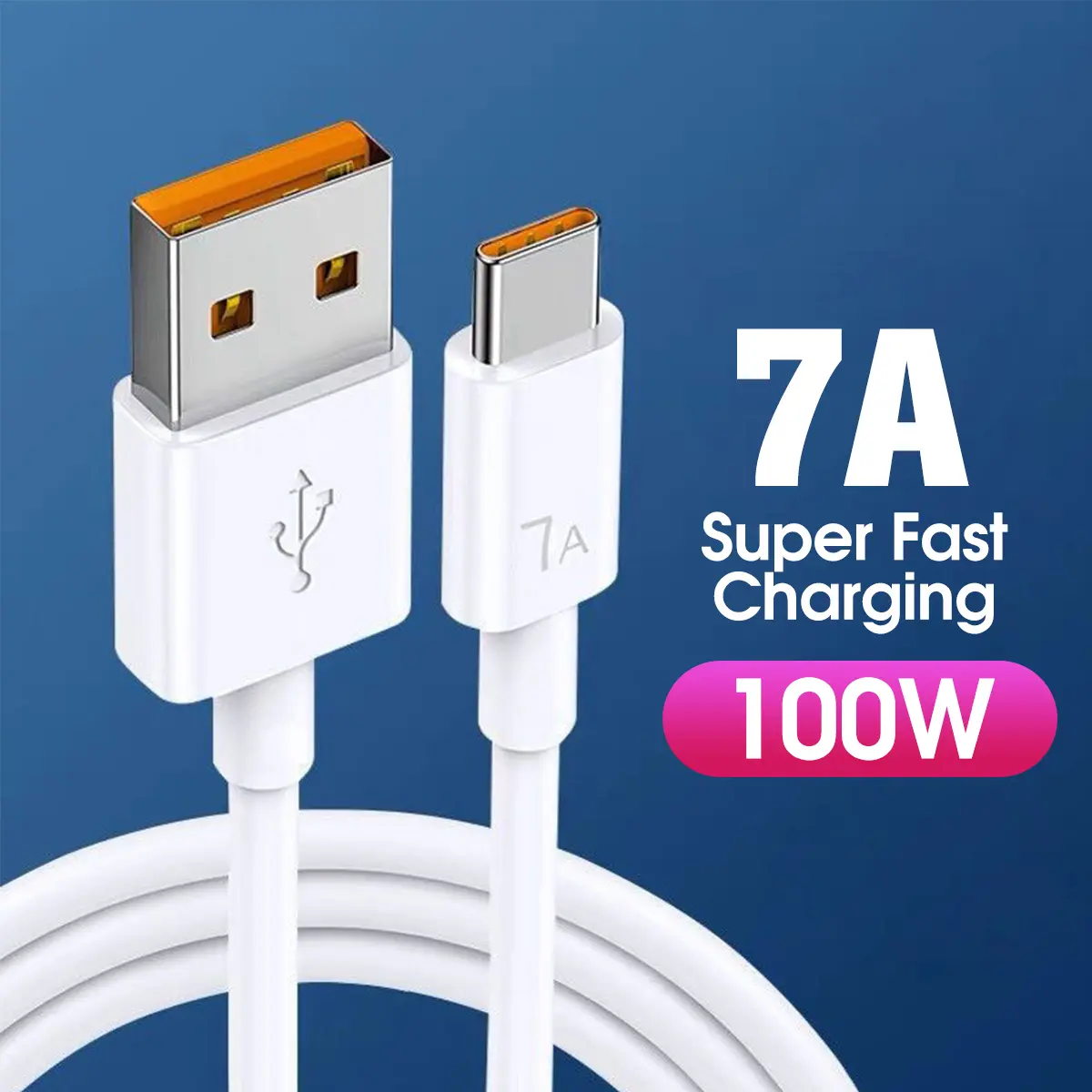 7a 100w USB to Type-C super fast charging data cable, suitable for Samsung Huawei Xiaomi Redmi Oppo Vivo POCO charging data cables Charger Mobile Smartphone Cellphone Electronic Device