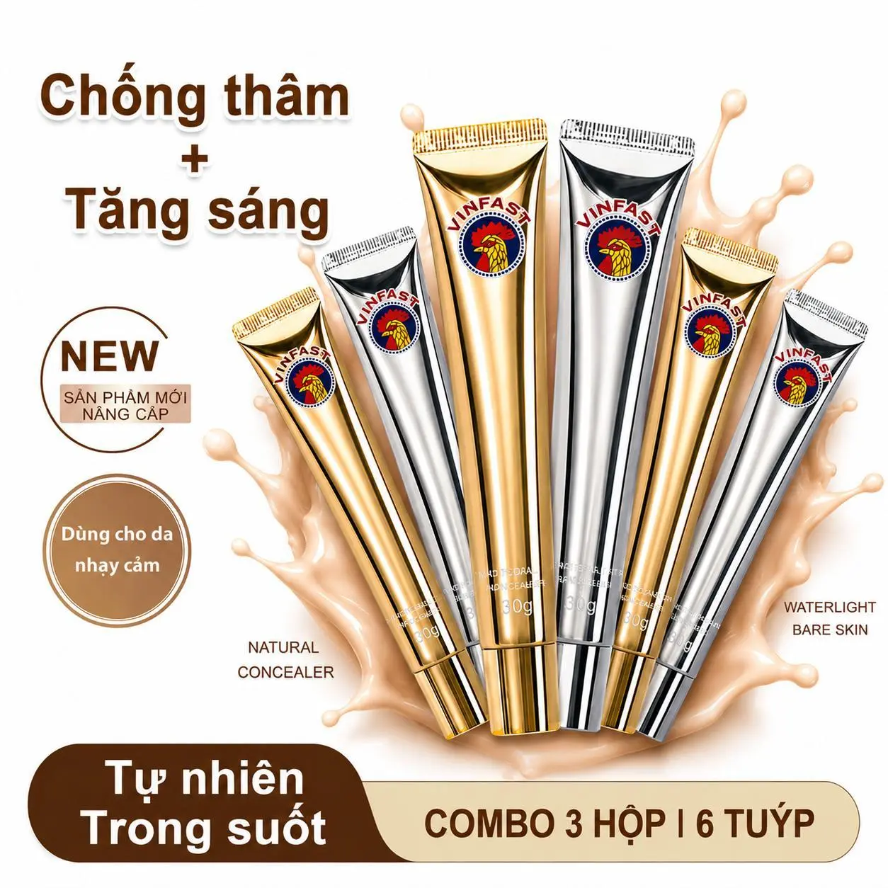 [TRỌN BỘ 7 TUÝP]  3 Kem Lười Nâng Tone Trang Điểm + 1 Mặt Nạ Collagen  Peel-Off Chanteclair – Lên Tone Tự Nhiên, Dưỡng Trắng Da, Không Bết Dính, Không Mốc – Phù Hợp Mọi Loại Da
