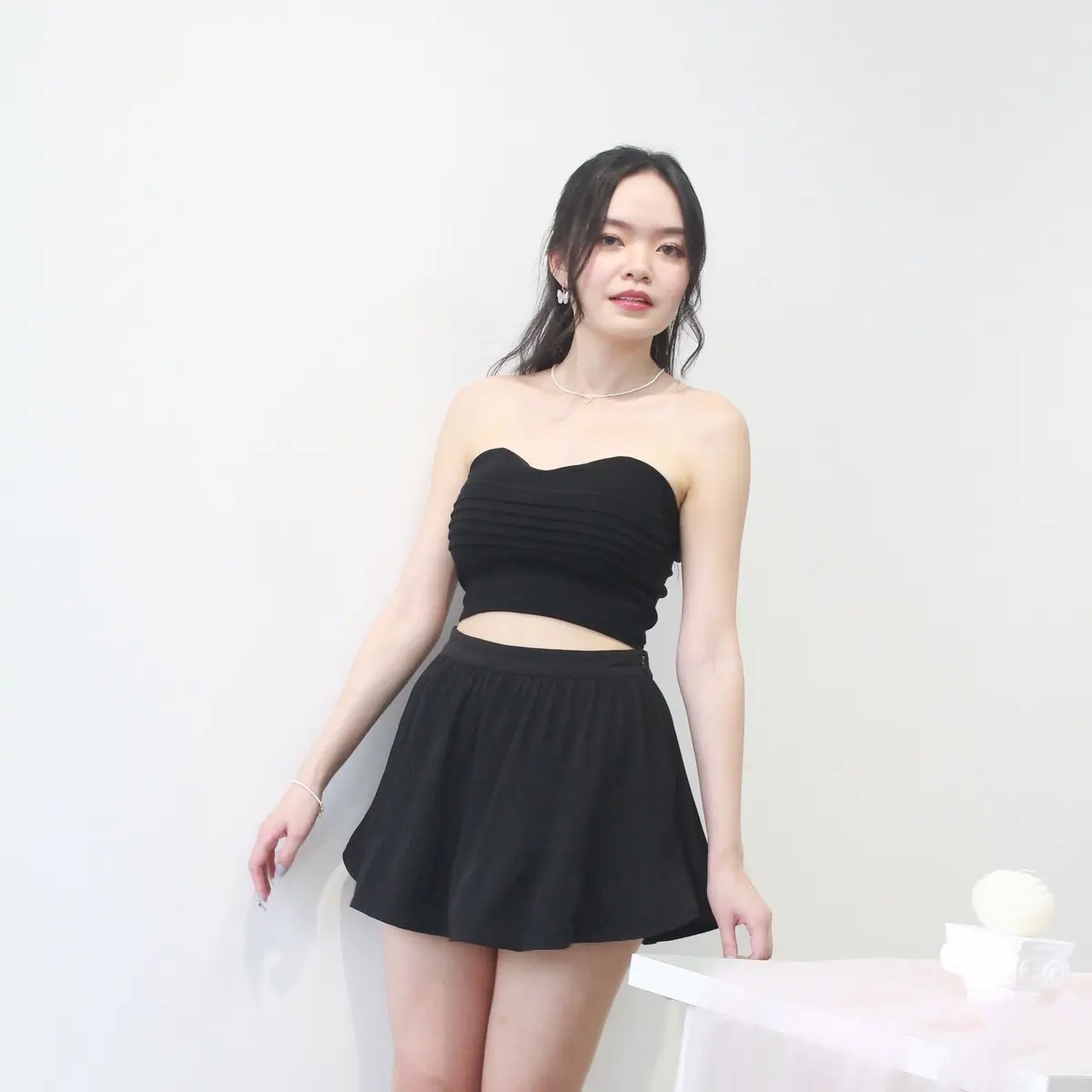 KEI Essence Pleated Padded Top in Black