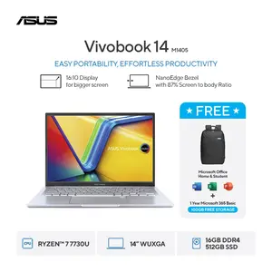 ASUS Vivobook 14 | M1405YA-VIPS7152M | AMD Ryzen 7-7730U | RAM 16GB | SSD 512GB | Layar 14"Inch WUXGA IPS | Windows 11 Home + Microsoft Office Home 2024