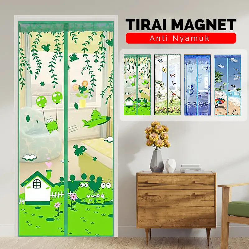 Tirai Magnet Anti Nyamuk Ukuran 90x210cm Gorden Pintu Motif Serat Polyester Terbaru Perlengkapan Rumah Tangga Dekorasi Ruang Tamu Kamar Tidur Import - M1 - Luckystar