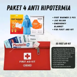 Paket 4 Anti Hipotermia Emergency Lengkap – Foot Warmer 2pcs + Jas Hujan + Emergency Blanket + P3K