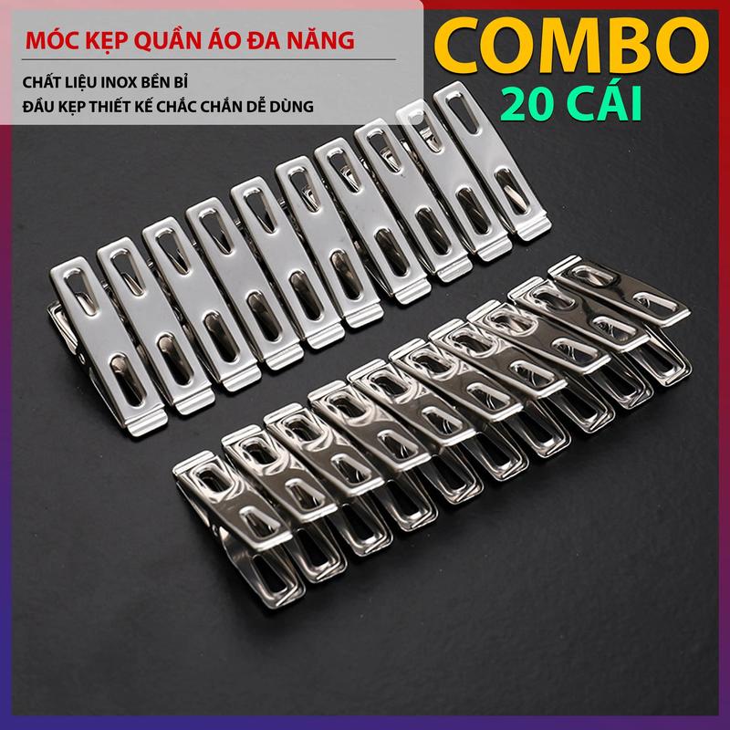 Set 20 Móc Kẹp Quần Áo DLS Móc Kẹp Đồ Đa Năng Chất Liệu Inox Không Gỉ Móc Kẹp…