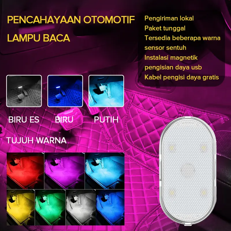 Lampu 6LED Dalam Mobil Touch Light Lampu Sentuh USB Lampu Hias Mobil Lampu Baca Lampu Sensor Gerak Otomatis 5V Car 1