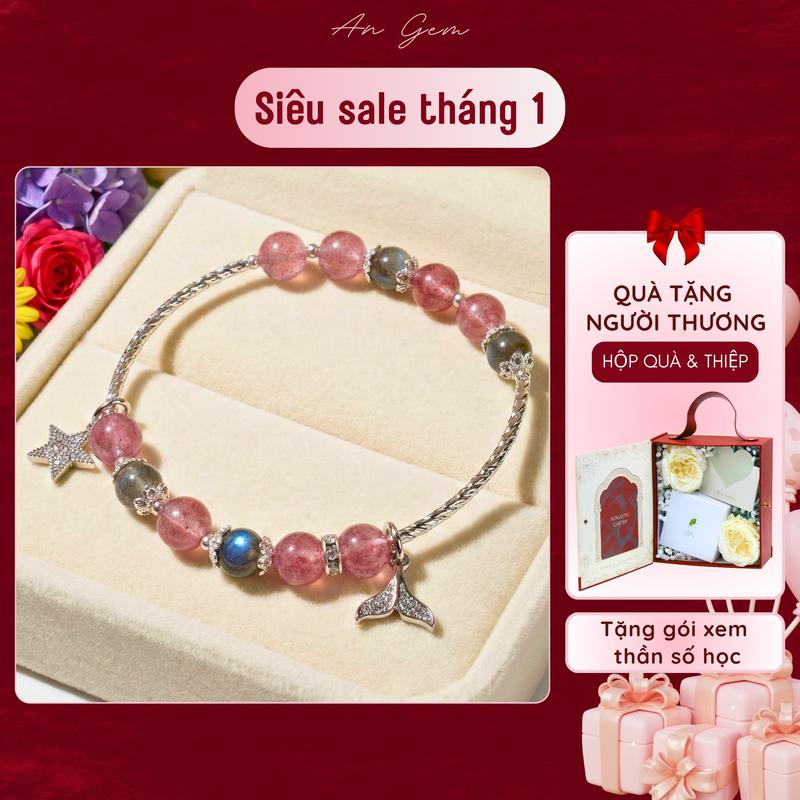  Vòng tay An gem đá dâu tây hồng mix xà cừ full charm lắc tay phong thuỷ đá dâu tây mix Labradorite phụ kiện đeo tay nữ quà tặng sinh nhật giáng sinh Noel Tết Valentine  TẶNG GÓI XEM THẦN SỐ HỌC  