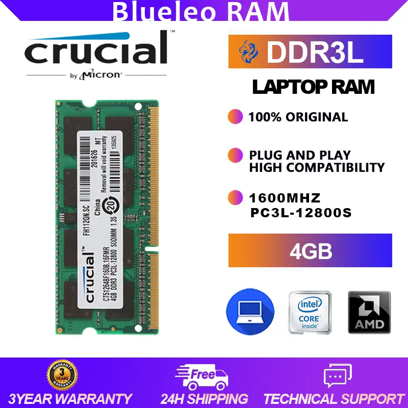 Crucial 4GB 2RX8 PC3L-12800S DDR3 1600Mhz 204Pin Laptop Memory RAM for intel