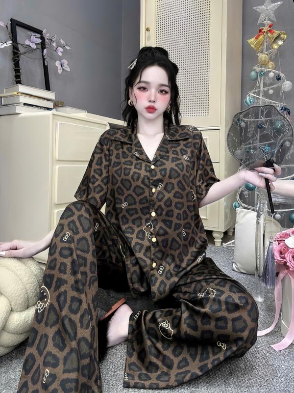  Đồ Bộ Pijama Nữ Lụa Latin Tơ Tằm Thoáng Mát Tay Ngắn Và Tay Dài Quần Dài Họa Tiết Beo Nâu  Size 45-60kg và 61-75kg  Có Bigsize Nhung Women 