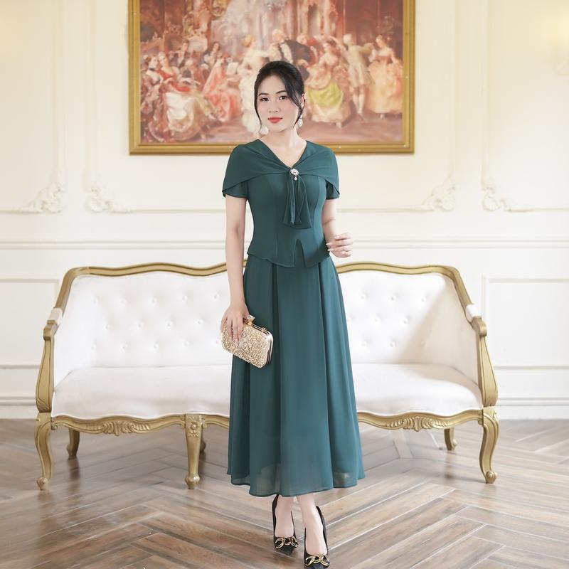 Đầm Trung Niên Sang Trọng [ Linh Trà ] (TM 3248)  Đi Làm Đi Tiệc Trang Nhã Thanh Lịch Quý Phái Sang Chảnh Cao Cấp Cho Quý Bà