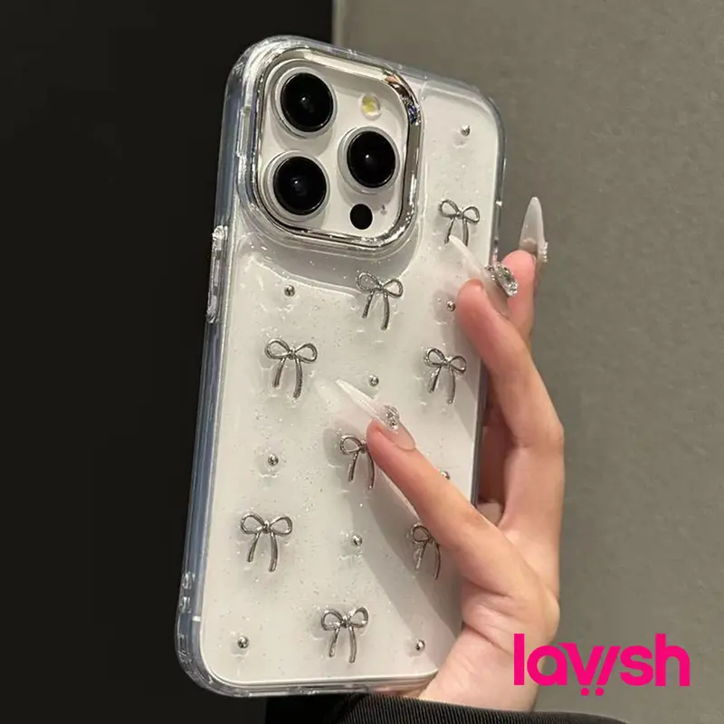 [LC] 3D Ribbon Coquette Clear Glitter Casing Cute Case For IPH*NE 7 8 PLUS X XS MAX XR 11 12 13 14 15 PRO PLUS PRO MAX - IP136 0