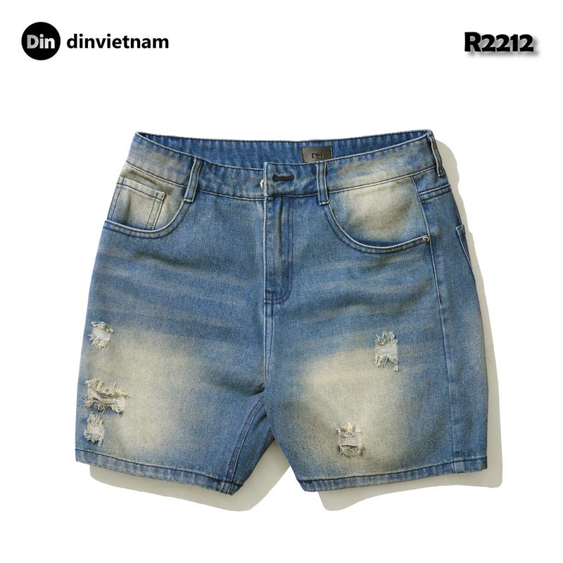[ĐÃ CÓ HÀNG MỚI] Quần Short Jeans form trên gối Mã-R2212, Màu xanh đậm vàng [Wither Version] chi tiết rách nhỏ, Dễ phối đồ, Dễ mặc hàng ngày, Phong cách bụi mạnh mẽ Style Streetwear - DIN VIETNAM
