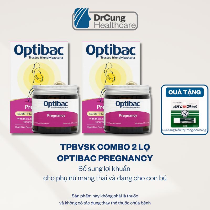  TPBVSK Combo 2 Lọ Optibac Pregnancy Hộp 30 viên Bổ sung lợi khuẩn cho cơ thể hỗ trợ duy trì hệ vi sinh đường ruột dành cho phụ nữ mang thai và cho con bú MUA COMBO TẶNG 1 SON DƯỠNG MÔI OMI 