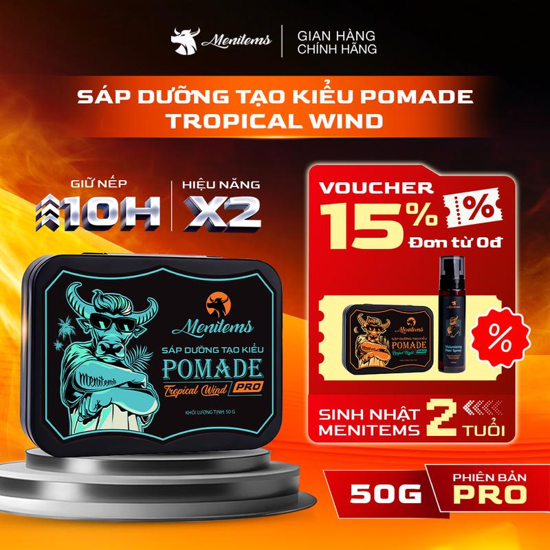 Sáp vuốt tóc Pomade Menitems Tropical Wind hương nước hoa 100g, giúp giữ form tóc tạo nếp tự nhiên, hỗ trợ dưỡng tóc, chăm sóc tóc V2