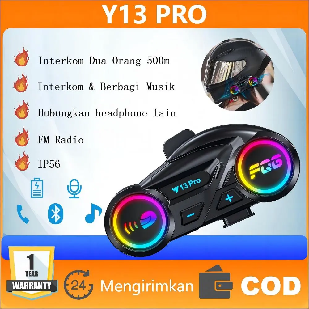 Y13 Pro Intercom Helm Motor Intercom Headset 2 Riders 500m Interkom Helm Headset