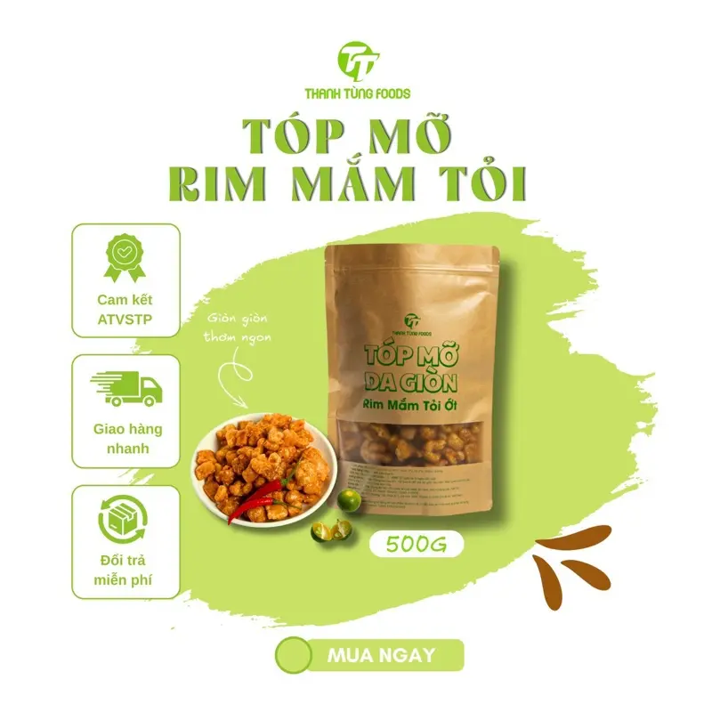 500GR -Tóp mỡ da giòn mắm tỏi Chất Lượng Cao Từ Mỡ Heo & Tỏi Ớt Đóng Gói Zip Tiện Dụng Thích Hợp Ăn Vặt Giòn