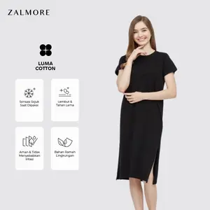 Zalmore Midi Dress Basic with Slit | LUMA Cotton Premium - Model Gaya Lurus untuk Wanita Mandiri dan Tegas Lembut Ringan Tidak Nerawang