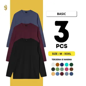 3PCS Kaos Polos Lengan Panjang Nakamed Poly Cotton 24s Premium Quality Pria Wanita Dewasa Distro Oblong Baju Keren Cowok Cewek Atasan Santai