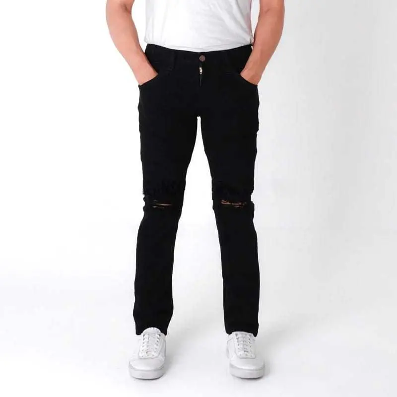 Celana jeans pria sobek abu grey slimfit stretch panjang cowok ripped celana denim dewasa robek skinny pensil korea style 4