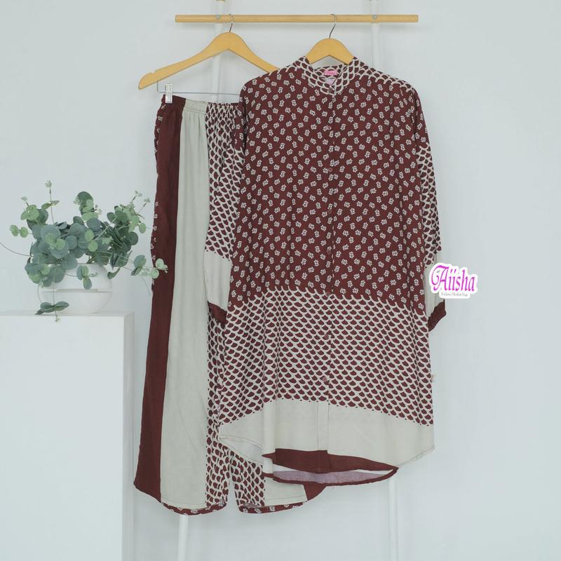 AIISHA Ready | One Set Luna dan Alisa Jumbo Bahan Rayon Premium I Setelan Panjang I Setelan Atasan Celana Panjang I LD 120-130 4