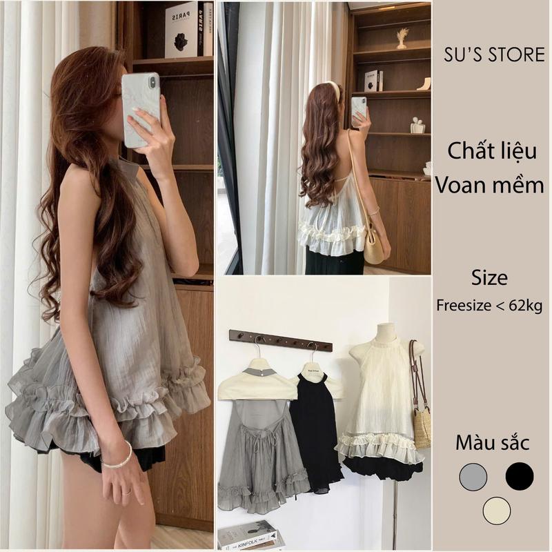  Áo Cổ Yếm Buộc Dây Hở Lưng Viền Bèo Susstore A3065 Thời Trang Nữ 