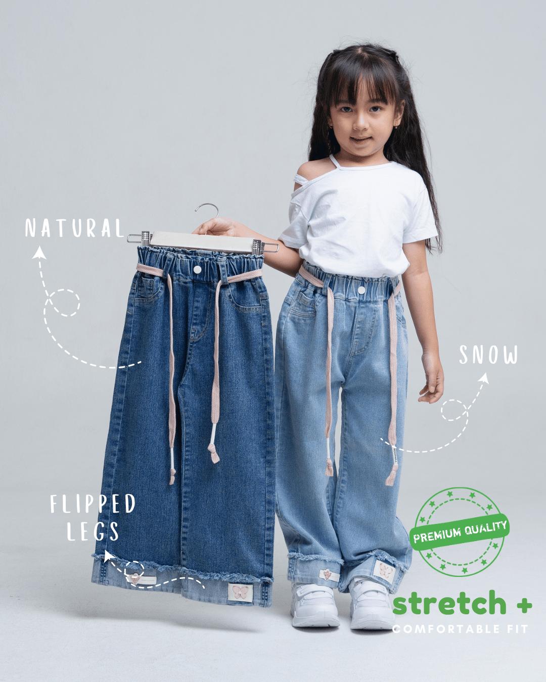 Celana Jeans Kulot Anak Perempuan Little Boom Boom Import - Biru/ Motif Cutbray Basic - Stretch Jeans - Size 1,5 - 8 Tahun