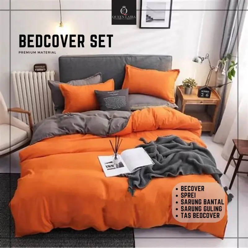 Bed Cover Set Sprei TwoTone Pink Abu - Ukuran Lengkap 90x200-180x200 Bedcover 4