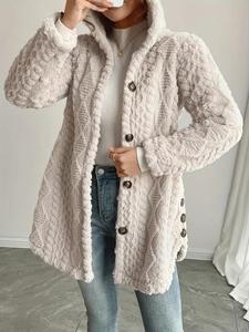 Abrigo cálido de moda jacquard con capucha para otoño invierno de mujer, prenda de abrigo elegante de manga larga para damas